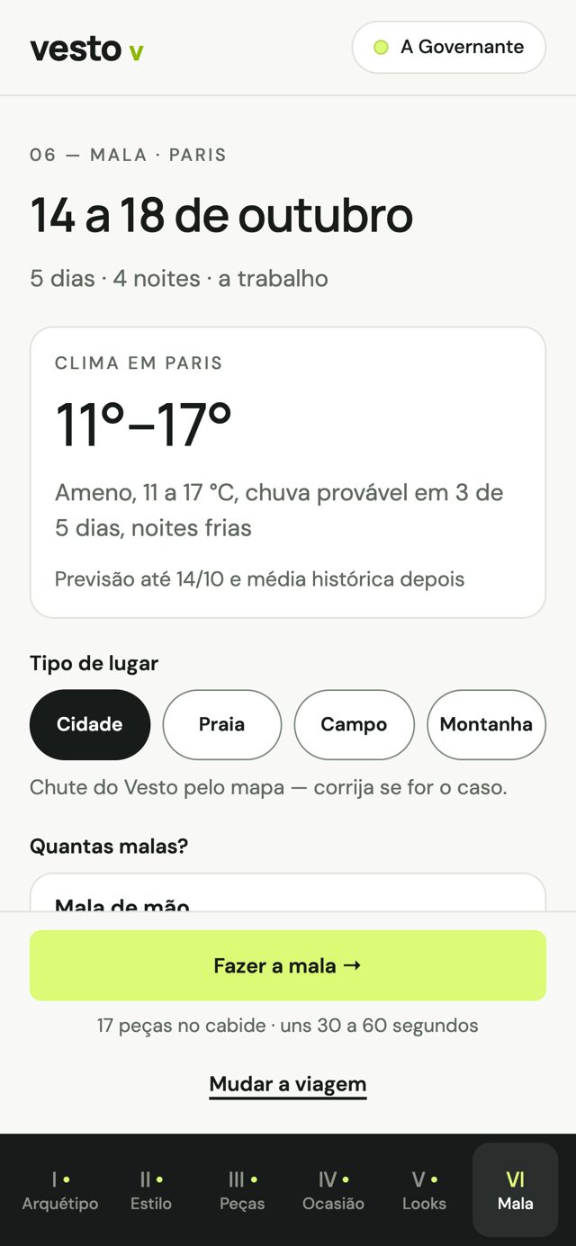 Tela do clima em Paris: 11 a 17 graus, ameno, chuva provável em 3 de 5 dias, noites frias; tipo de lugar cidade