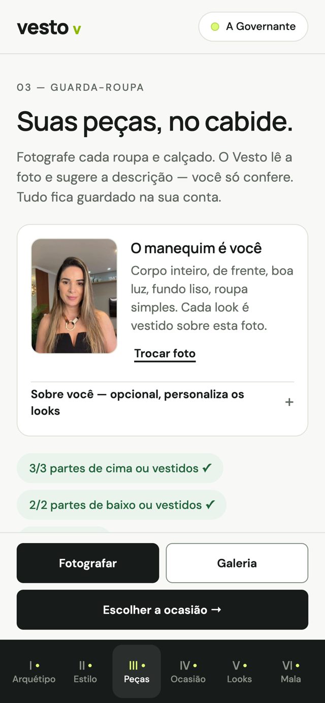 Tela O manequim é você: a foto base da usuária sobre a qual cada look é vestido